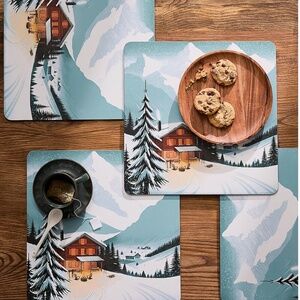 Mountain cabin laminated cork placemats set of 4 NWT